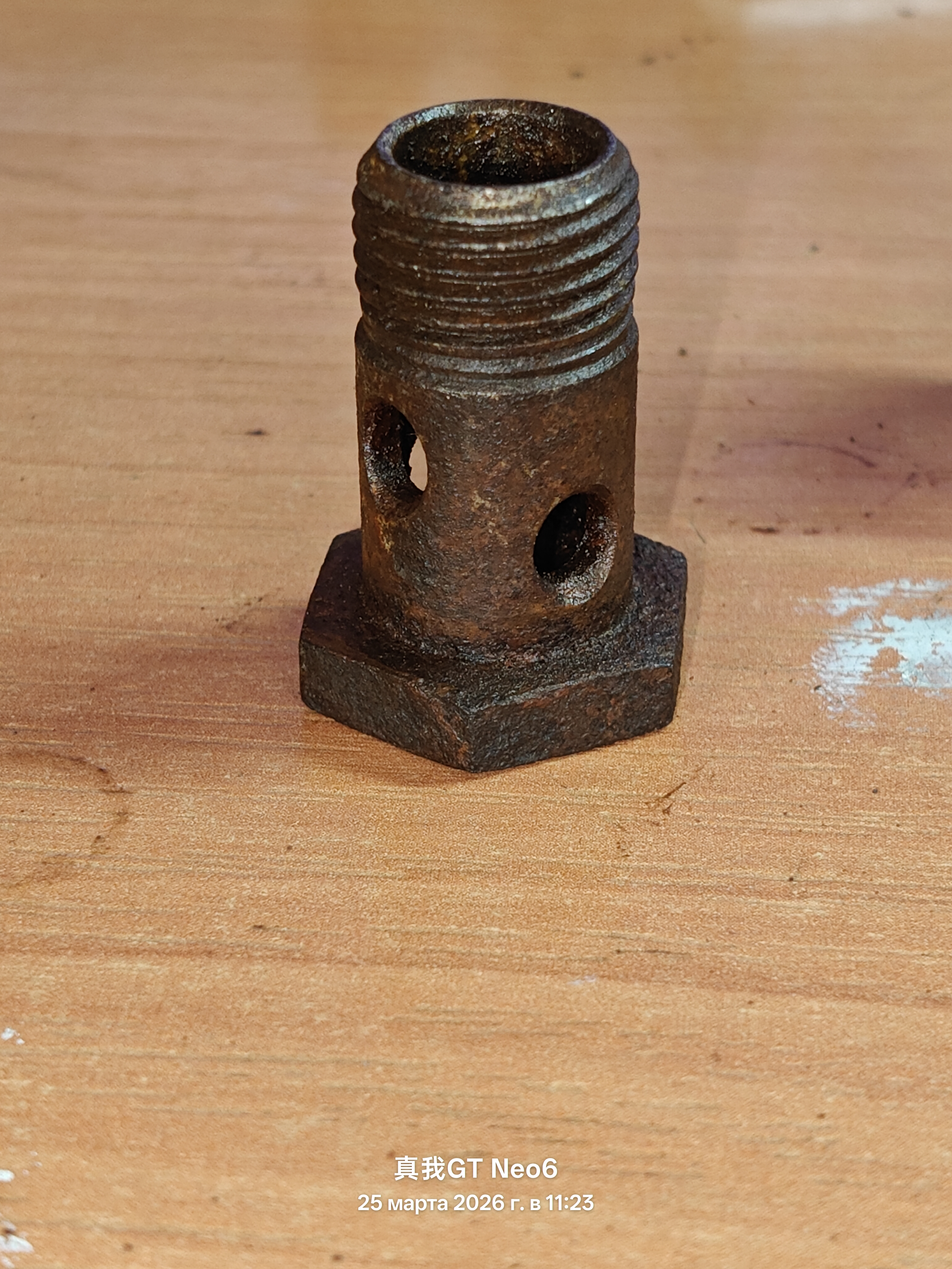 полый болт 4 отверстия внутренний диаметр-11мм наружный диаметр-16мм высота с шляпкой-33мм без шляпки-28мм шаг резьбы-1,5