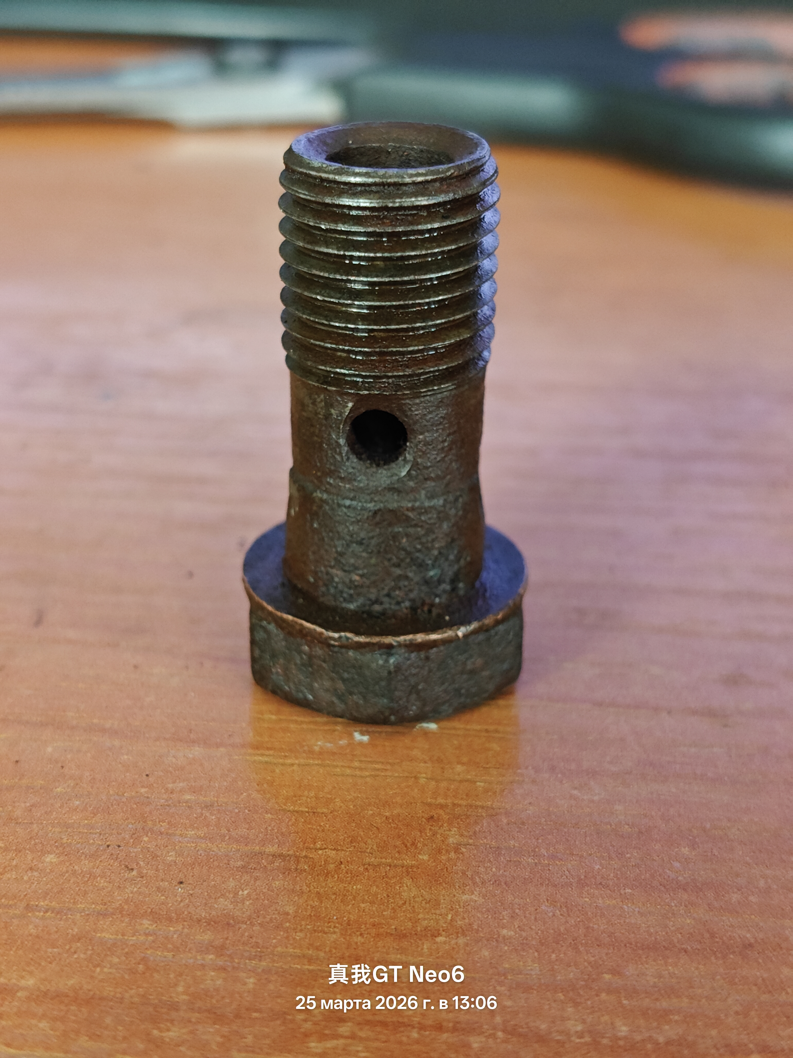 полый болт 4 отверстия внутренний диаметр-8мм наружный диаметр-14мм высота с шляпкой-37мм без шляпки-29мм шаг резьбы-1,5